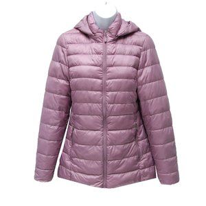 32 Degrees Heat Removable Hood Full Zip Down Puffer Jacket, Dusty Rose, XS